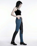 Women's Street Rider Hybrid Moto Pants in edgy biker and gothic style with faux leather and denim blend, zippered accents, and studded knee panels