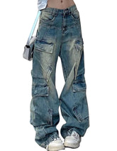 American Plus Size Washed-Out Cargo Jeans for Women