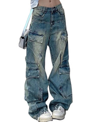 American Plus Size Washed-Out Cargo Jeans for Women