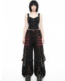 Women’s Gothic Punk Cargo Pants – Black Red Y2K Chain Streetwear Trousers