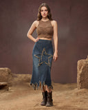 Women Patchwork Decorative Denim Skirts Hot Washed Korean Style High Street Y2K Fashion