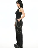 Women's Punk Chain Cargo Pants – Black Wide Leg Streetwear Trousers