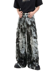 Trippprs Acid Dye men's gothic cargo pants with unique acid-wash and oversized baggy fit