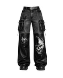 Men's gothic chain pants with utility pockets and metal hardware, alternate front view