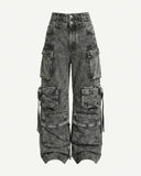 Phantom Rogue Cargo Jeans in distressed denim with oversized cargo pockets and gothic strap details