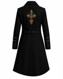 Men's obsidian crest gothic long coat with embroidery and adjustable belt in gothic fashion style