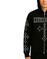 Unisex Gothic Rhinestone Cross Black Hoodie