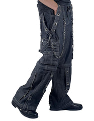 Unisex Convertible Gothic Punk Cargo Pants with Straps, Chains & Zippers