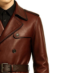 Maroon Gothic Leather Trench Coat