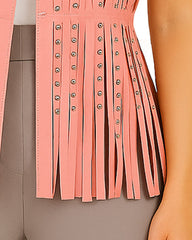 Studded Fringe Leather Vest Pink