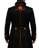 Men's Pumpkin Duke Halloween trench coat with gothic Victorian tailcoat design and pumpkin embroidery
