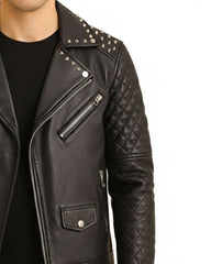 Black Studded Cowhide Motorcycle Jacket