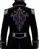 Obsidian Phantom gothic Victorian tailcoat with purple velvet and silver buttons for Halloween costume