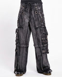 Black Acid Wash Gothic Cargo Pants – Distressed Wide-Leg Rave Trousers
