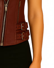 Maroon Leather Biker Vest