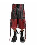 Gothic leather pants for men with strap and panel detailing, side view