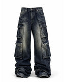 Phantom Mens Wide Leg Cargo Jeans Wide Fit
