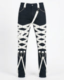 Trippprs White Strap-Detail Black Skinny Pants