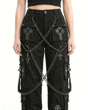 Women's Gothic Cross Chain Cargo Pants