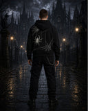 Unisex Gothic Spider Hoodie – Black Pullover with Hand & Spider Print