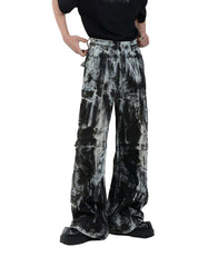 Men's gothic cargo pants with unique Trippprs Acid Dye acid-wash finish and oversized baggy fit