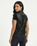 Women's Black Moto Leather Vest with zipper and adjustable straps