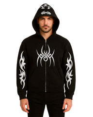 Unisex Black Tribal Graphic Hoodie – Zip Up Sweatshirt
