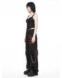 Women’s Gothic Punk Cargo Pants – Black Red Y2K Chain Streetwear Trousers