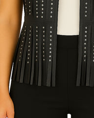 Studded black fringe leather vest