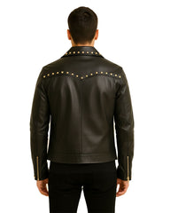 Black Studded Leather Zip Jacket