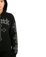 Unisex Gothic Rhinestone Cross Black Hoodie
