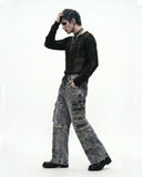 RiftLock Men's Y2K style denim cargo pants with oversized fit and multi-pocket utility design