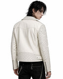 White Studded Leather Biker Jacket