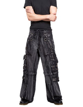 Black Acid Wash Gothic Cargo Pants – Distressed Wide-Leg Rave Trousers