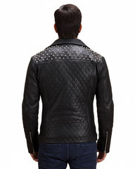 Black Studded Cowhide Motorcycle Jacket