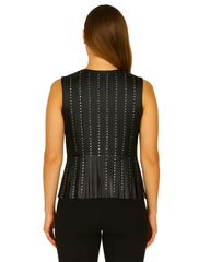 Studded black fringe leather vest