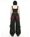 Women’s Gothic Punk Cargo Pants – Black Red Y2K Chain Streetwear Trousers