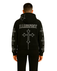 Unisex Gothic Rhinestone Cross Black Hoodie