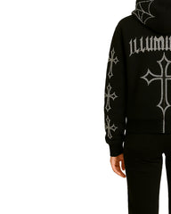 Unisex Gothic Rhinestone Cross Black Hoodie