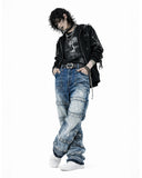 Men's Distressed Patchwork Denim Jeans