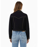 Navy Blue Suede Cropped Studded Jacket
