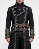 Men’s black pirate Halloween costume coat with gothic military and dark fantasy styling