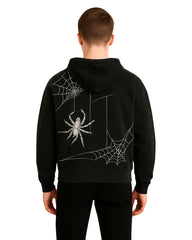 Unisex Gothic Spider Hoodie – Black Web Streetwear Sweatshirt