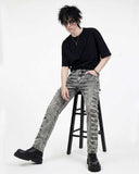 Men distressed grey skinny denim jeans with ripped acid wash and slim fit design