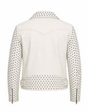 White Studded Leather Biker Jacket