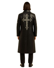 Gothic Cross Long Leather Coat