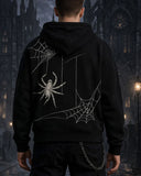 Unisex Gothic Spider Hoodie – Black Pullover with Hand & Spider Print