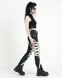 Trippprs White Strap-Detail Black Skinny Pants
