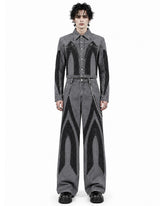 Front view of Gothic Cathedral Denim Suit with cropped grey and black denim jacket and matching wide-leg jeans