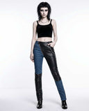 Women's Street Rider Hybrid Moto Pants in faux leather and denim with zippered and studded biker details